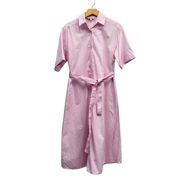 Tucker Collared Short Sleeve Button Front Cotton Shirt Dress Pink size XS - Picture 2 of 6